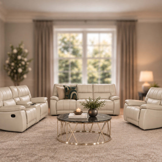 Bentley 3 + 2 + 1 Leather Recliner Home Theatre Suite - Leather Recliner | Home theatre recliners, recliner couches, Beige-G