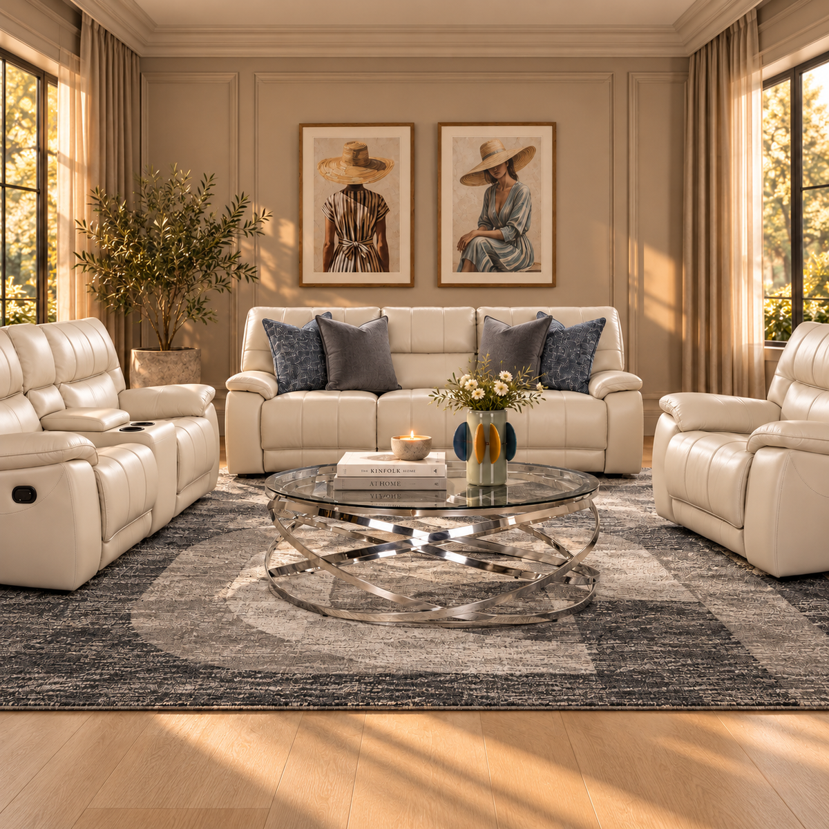 Bentley 3 + 2 + 1 Leather Recliner Home Theatre Suite - Leather Recliner | Home theatre recliners, recliner couches, Beige-G