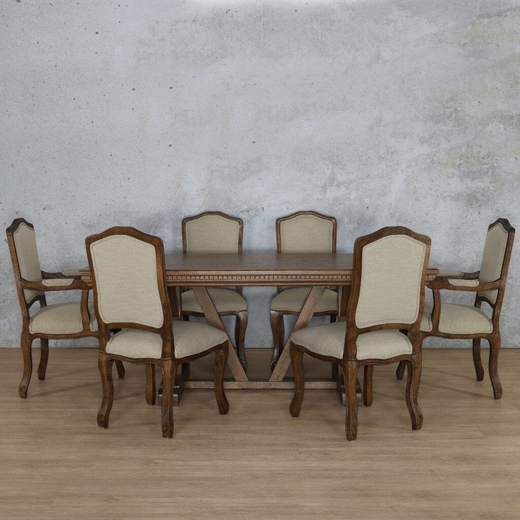 Berkeley Fluted Wood Top & Duke 6 Seater Dining Set Fabric Armchair Leather Gallery 