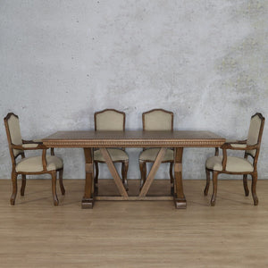 Berkeley Fluted Wood Top & Duke 6 Seater Dining Set Fabric Armchair Leather Gallery Antique Dark Oak 