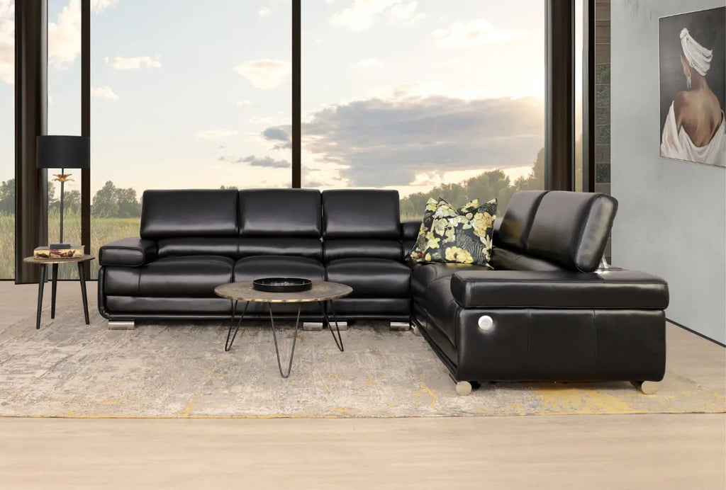 Explore the versatility of the luxurious San Miguel Leather L-Sectional Sofa. Featuring 2 x USB Ports on either side, including a Type C Port, so you can relax while remaining connected effortlessly. 