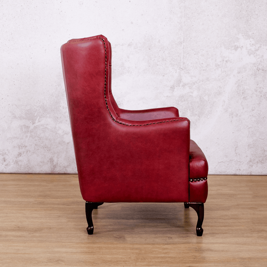 Side Profile of the Royal Ruby Salina Leather Armchair with Wingback Detail | Occasional Chair Leather Gallery | Occasional Chairs For Sale