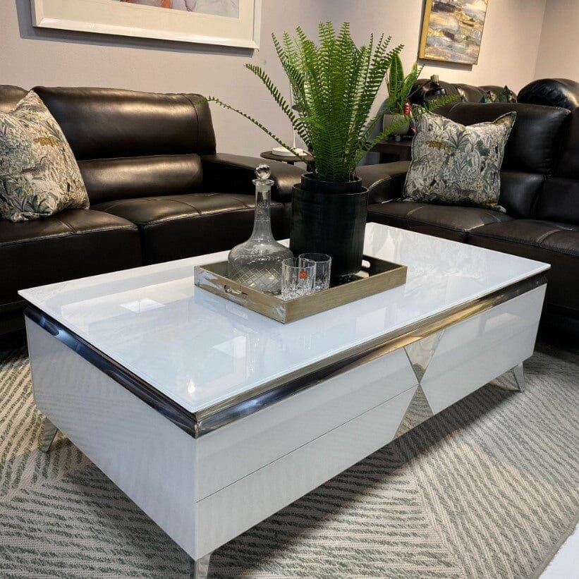 Brooklyn Coffee Table - White &amp; Silver - Warehouse Clearance Coffee Table Leather Gallery 