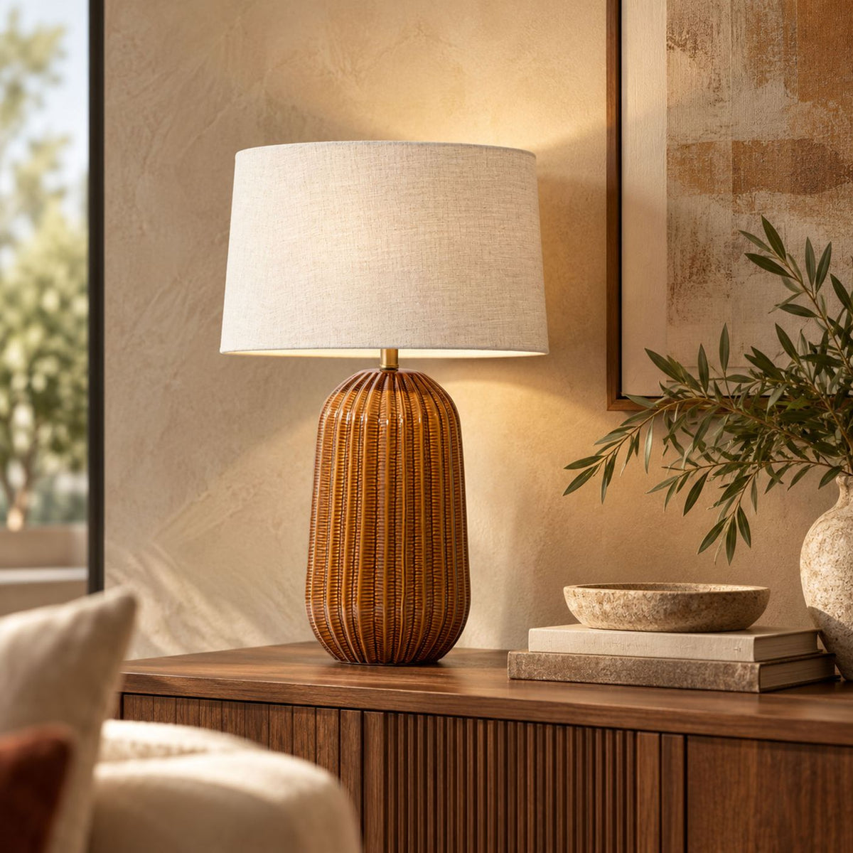 Cardón Table Lamp - Natural Linen Shade | Leather Gallery 