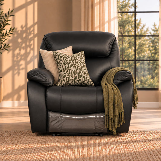 Experience premium comfort with the Cairo 1 seater leather recliner chair in Black.