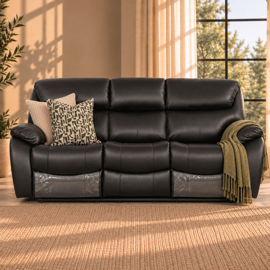 Cairo 3 Seater Leather Recliner Leather Recliner Leather Gallery Black