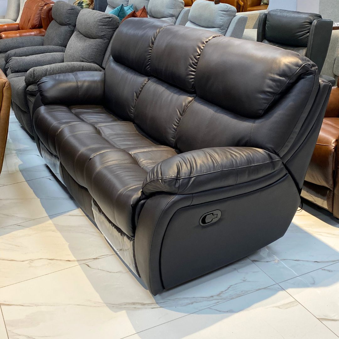 Cairo 3 Seater Leather Recliner - Choc- Warehouse Clearance