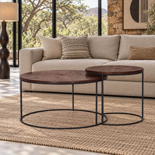 Callie Nesting Coffee Table - Set Of 2 - Coffee Parquet Wood Colour | Coffee Table Sets | Coffee Table Collection at  
