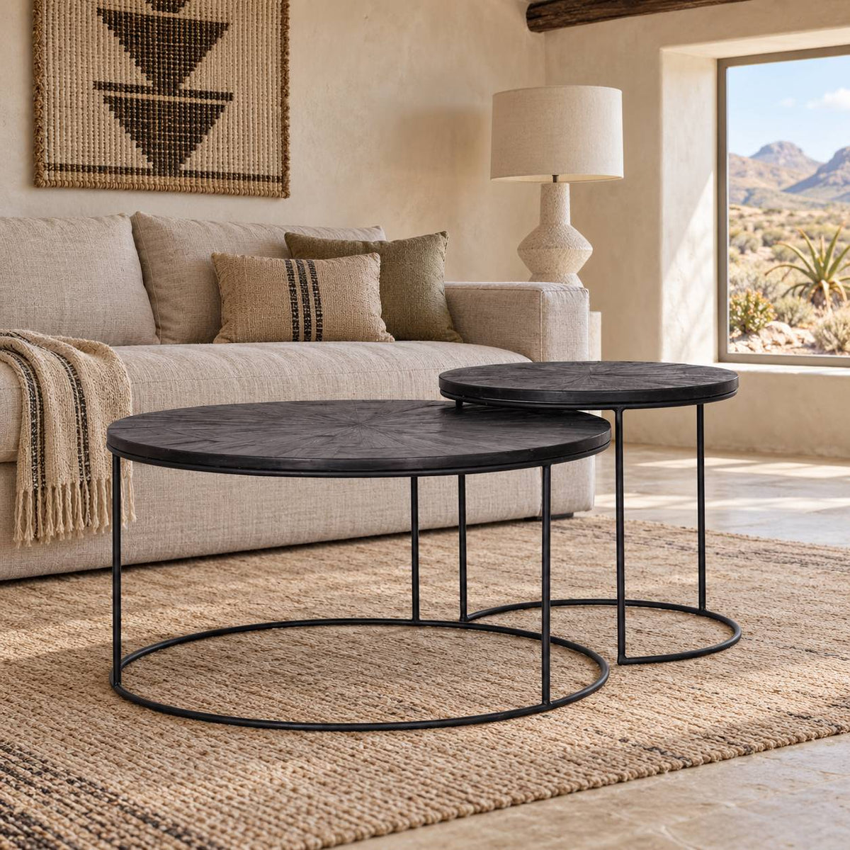 Callie Nesting Coffee Tables - Set Of 2 - Black Parquet Faux Wood