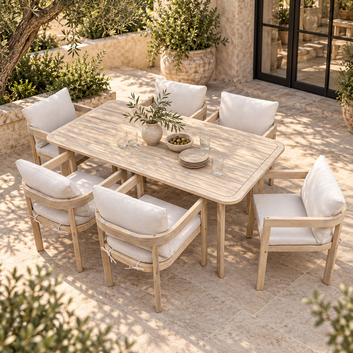 Carenero Natural Ash Frame Oatmeal Dining Set