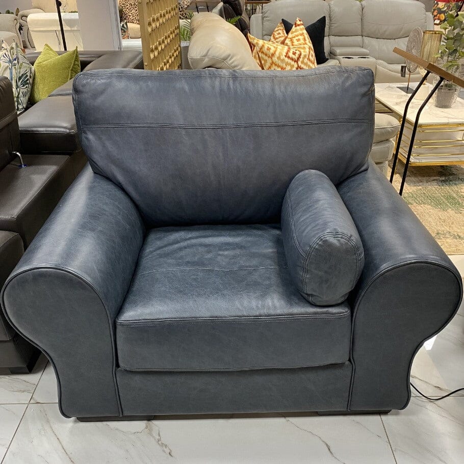 Carolina 1 Seater Bedlam Blue Leather Sofa - Warehouse Clearance Leather Sofa Leather Gallery 