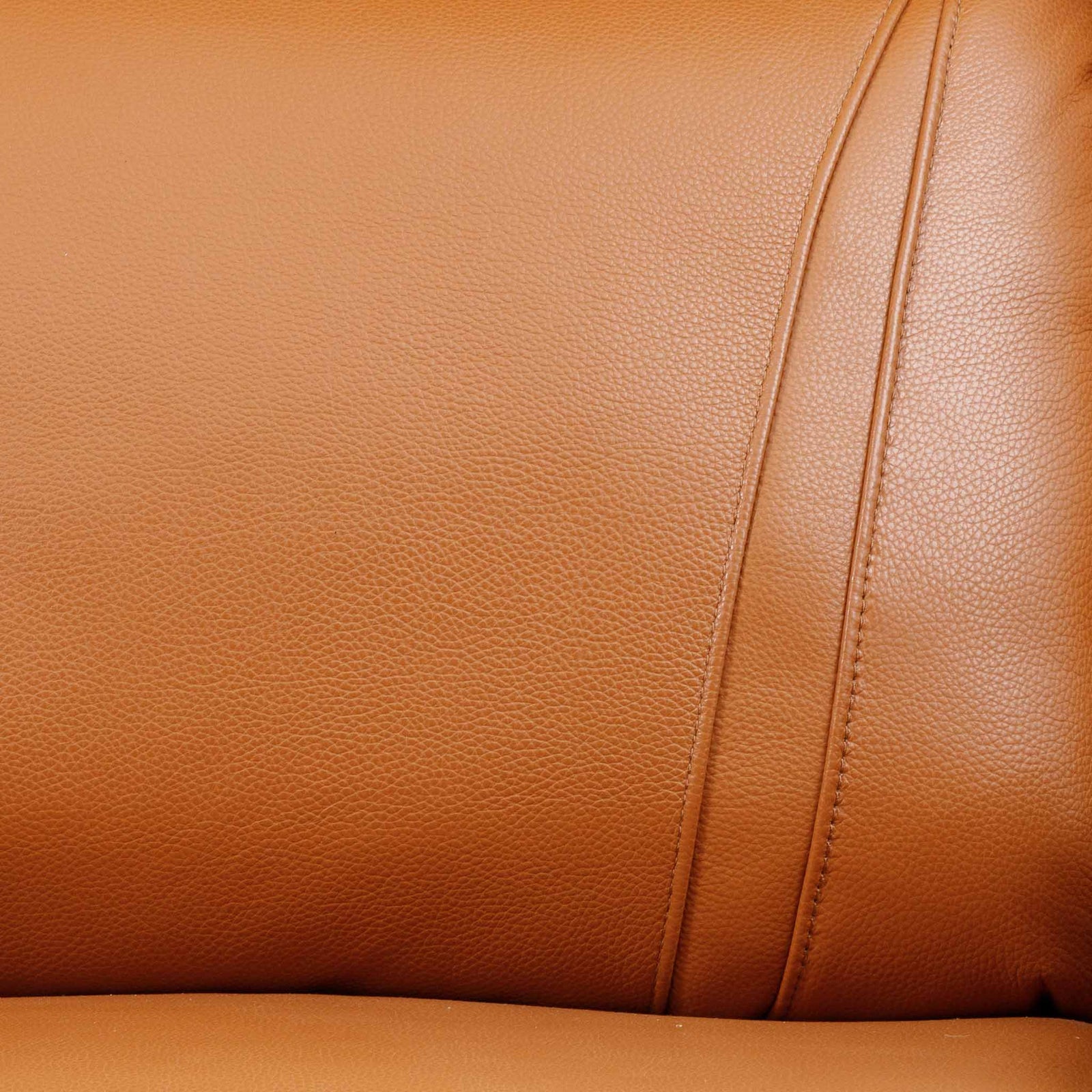 Close-up of the Leather Gallery Carter 1 Seater Leather Recliner Chair in Tan, showing the leather grain and stitched panel seams.