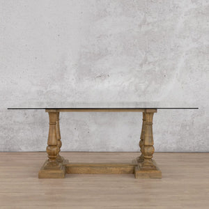 Charlotte Glass Dining Table - 2.4M / 8 or 10 Seater Dining Table Leather Gallery Antique Natural Oak 