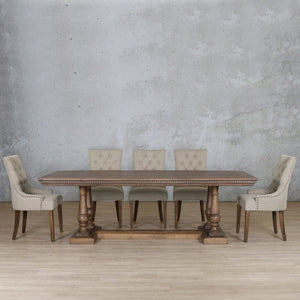 Charlotte Fluted Wood Top & Duchess 8 Seater Dining Set Dining room set Leather Gallery Antique Dark Oak 