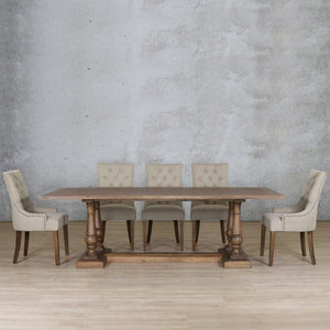Charlotte Wood Top & Duchess 8 Seater Dining Set Dining room set Leather Gallery Antique Dark Oak Wood 