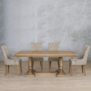 Charlotte Fluted Wood Top & Duchess 6 Seater Dining Set Dining room set Leather Gallery Antique Natural Oak 