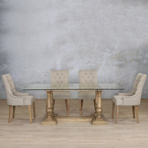 Charlotte Glass Top & Duchess 6 Seater Dining Set Dining room set Leather Gallery Antique Natural Oak 