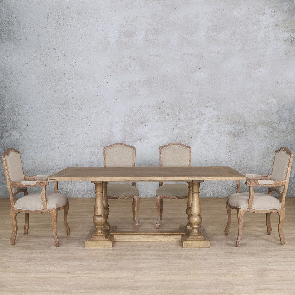 Charlotte Wood Top & Duke 6 Seater Dining Set Dining room set Leather Gallery Antique Natural Oak Wood 