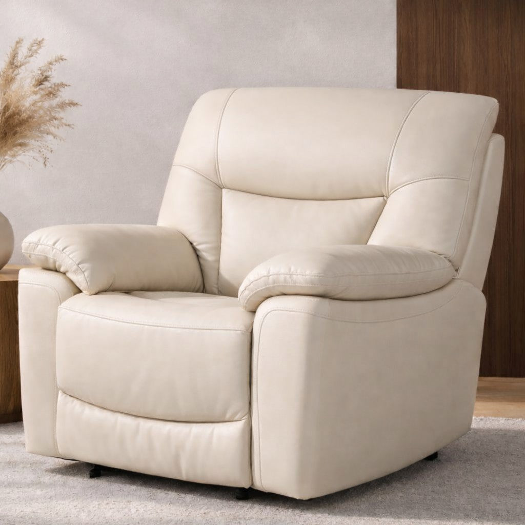 Chester 1 Seater Leather Recliner Chair - Beige-G - Leather Recliner