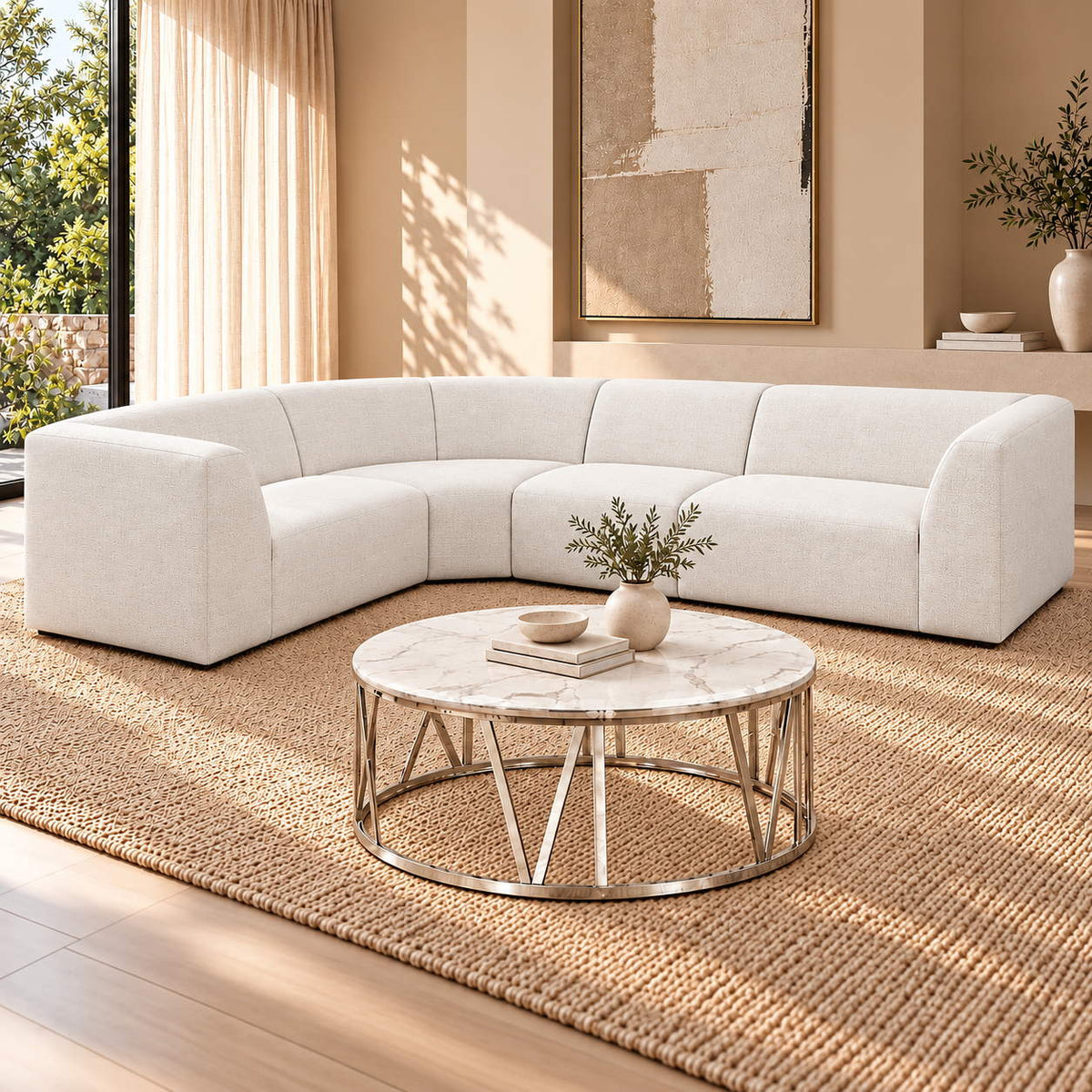 Cove Fabric L Sectional 5 Seater Couch | Linen Cream | Leather Gallery 