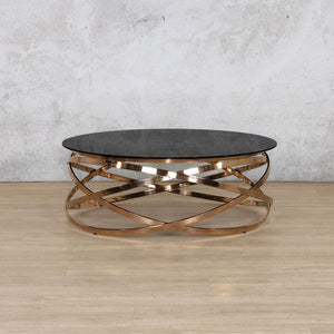 Full View Of The Crystal Rose Gold Glass Coffee Table | Coffee Table Leather Gallery | offee Tables | Glass Coffee Tables |  Coffee Tables For Sale | Metal Coffee Tables | Round Coffee Tables | Buy Your Coffee Table On Layby Now. 
