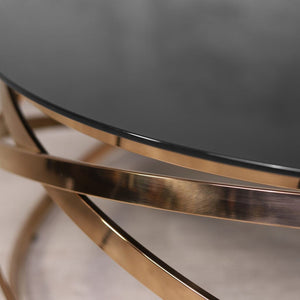 Close Up Of The Detailing Of The Crystal Rose Gold Glass Coffee Table | Coffee Table Leather Gallery | offee Tables | Glass Coffee Tables |  Coffee Tables For Sale | Metal Coffee Tables | Round Coffee Tables | Buy Your Coffee Table On Layby Now. 
