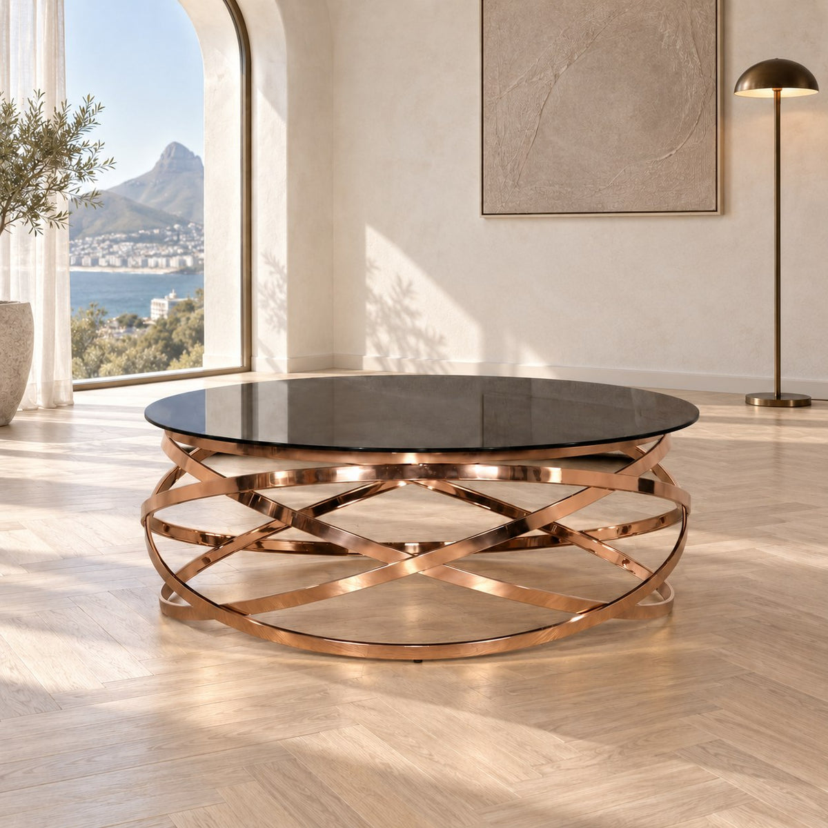 Crystal Glass Coffee Table in Rose Gold Coffee Table Leather Gallery CRYSTAL