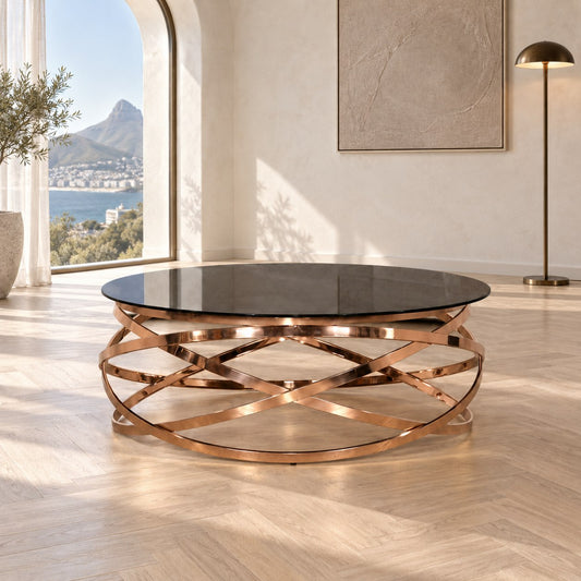 Crystal Glass Coffee Table in Rose Gold Coffee Table Leather Gallery CRYSTAL