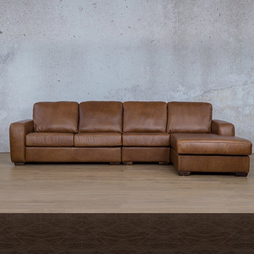 Stanford Leather Modular Sofa Chaise - RHF Fabric Sectional Leather Gallery Czar Chocolate 