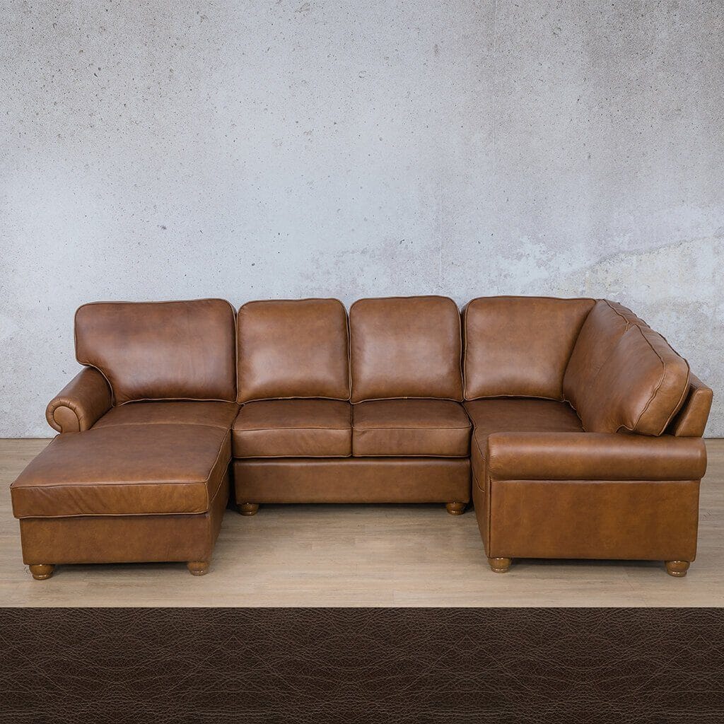 Salisbury Leather U-Sofa Chaise Sectional - LHF Leather Sectional Leather Gallery Czar Chocolate 