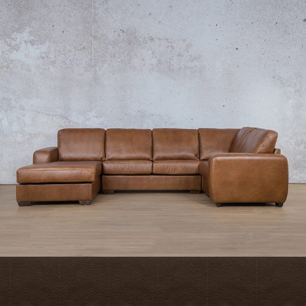 Stanford Leather U-Sofa Chaise - LHF Leather Sectional Leather Gallery Czar Ox Blood 