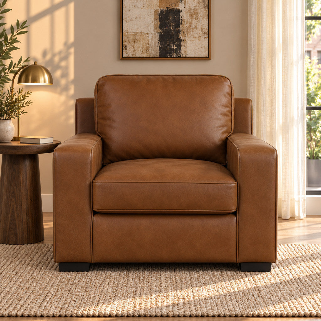 Rome 1 Seater Leather Couch - Leather Couches Czar Pecan