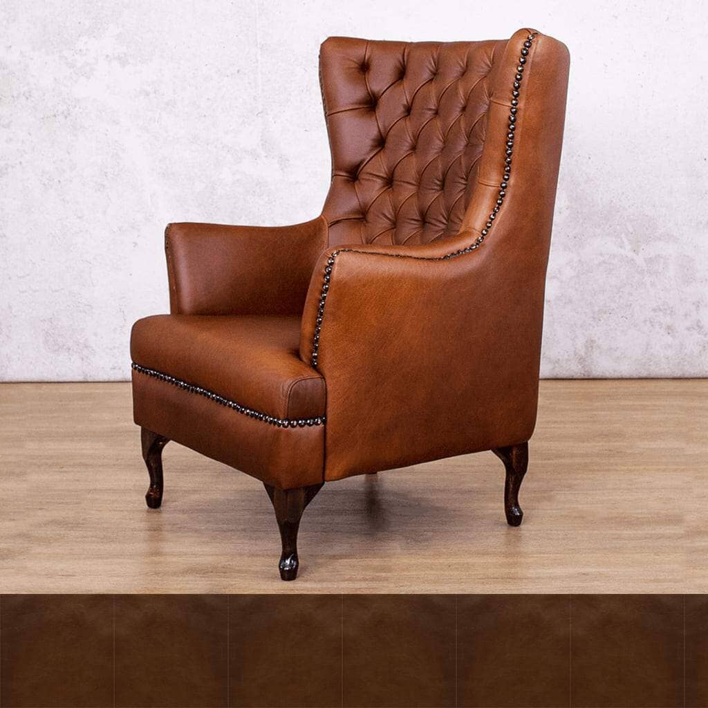 Czar Peecan Sample of the Salina Leather Armchair with Wingback Detail | Occasional Chair Leather Gallery | Occasional Chairs For Sale