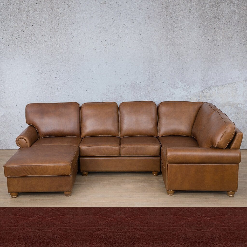 Salisbury Leather U-Sofa Chaise Sectional - LHF Leather Sectional Leather Gallery Czar Ruby 