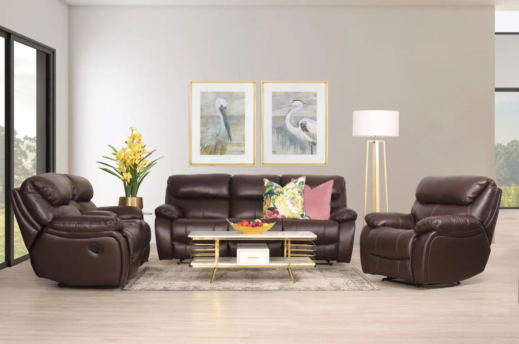 Elevate your home interiors with the Delta Leather Recliner Sofa Suite—available in Luxe Walnut, Luxe Grey, Luxe Black, and Manatee Grey.