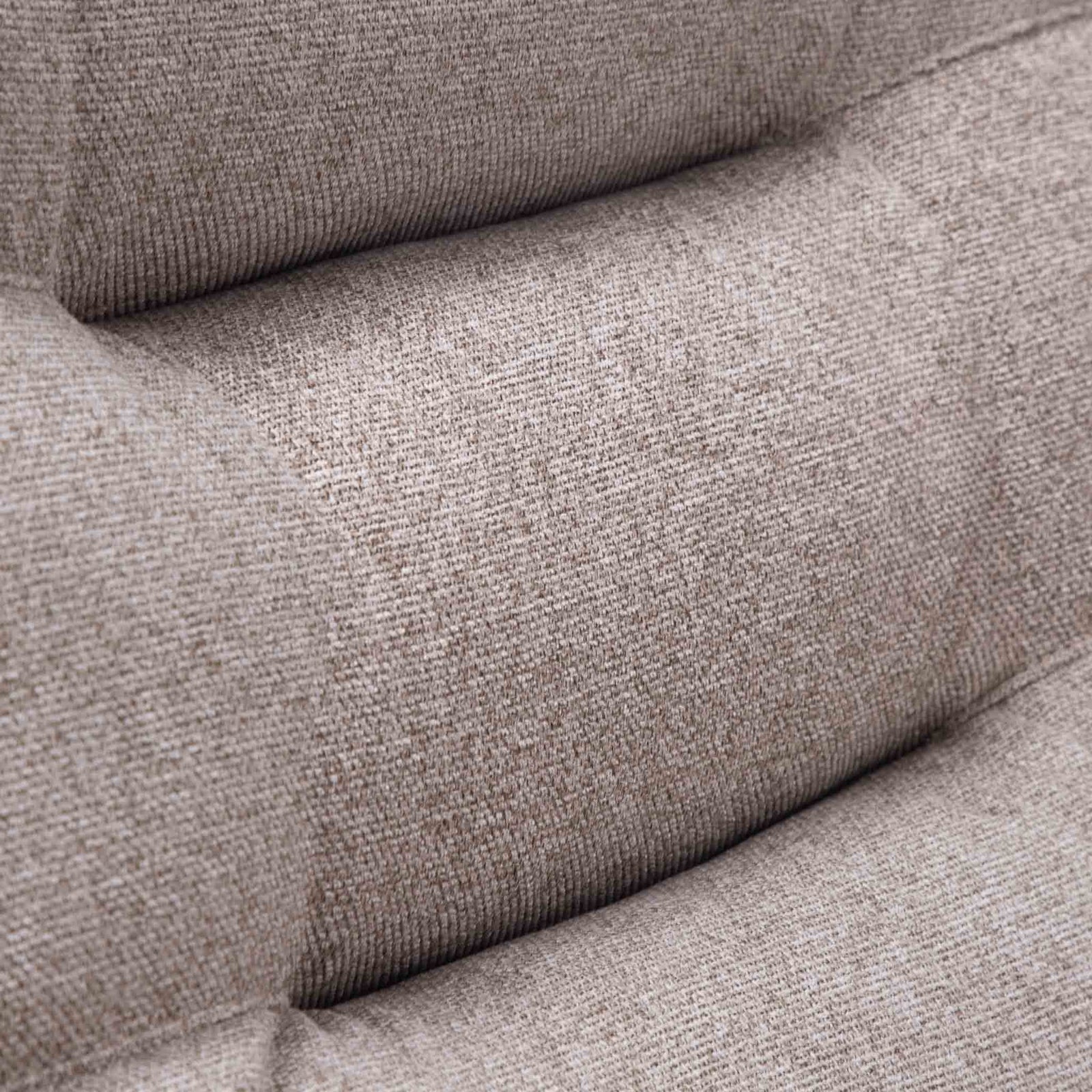 Close-up of the Leather Gallery Dallas Fabric Rocker Recliner Chair in Beige, showing the textured woven fabric and tufted cushion seams.