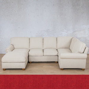 Salisbury Fabric U-Sofa Chaise Sectional - LHF Fabric Corner Suite Leather Gallery Delicious Cherry 