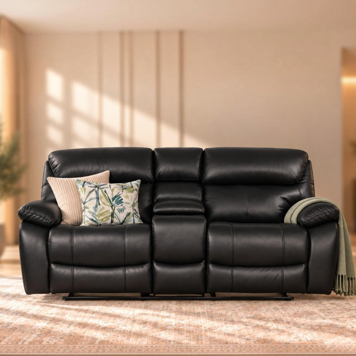 Delta 2 Seater Home Theatre Leather Recliner - Luxe Black - Leather Recliner