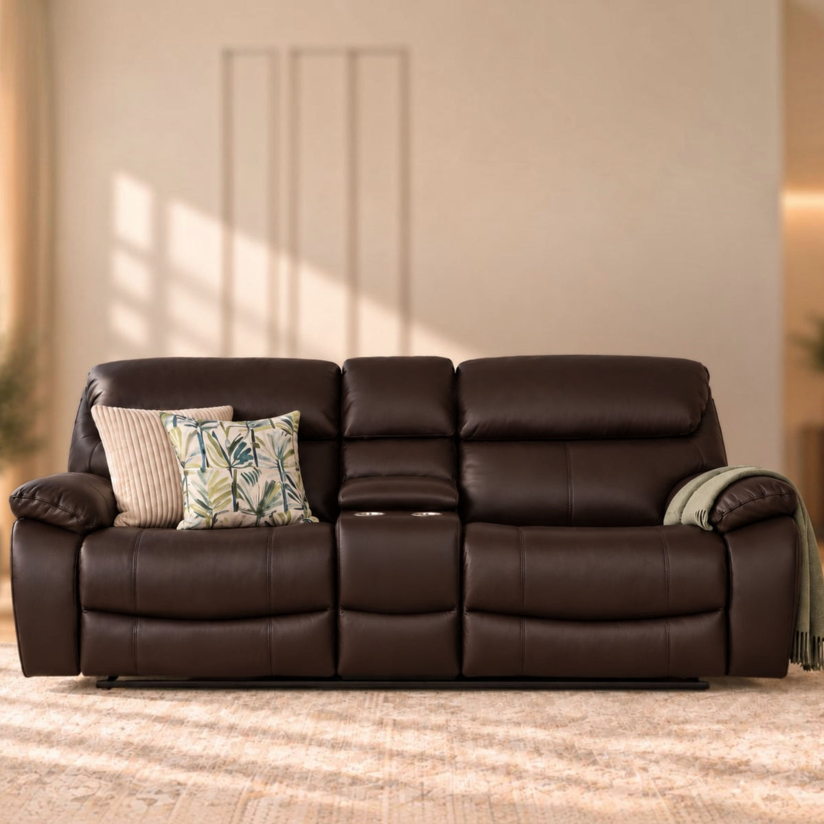 Delta 2 Seater Home Theatre Leather Recliner - Luxe Walnut - Leather Recliner