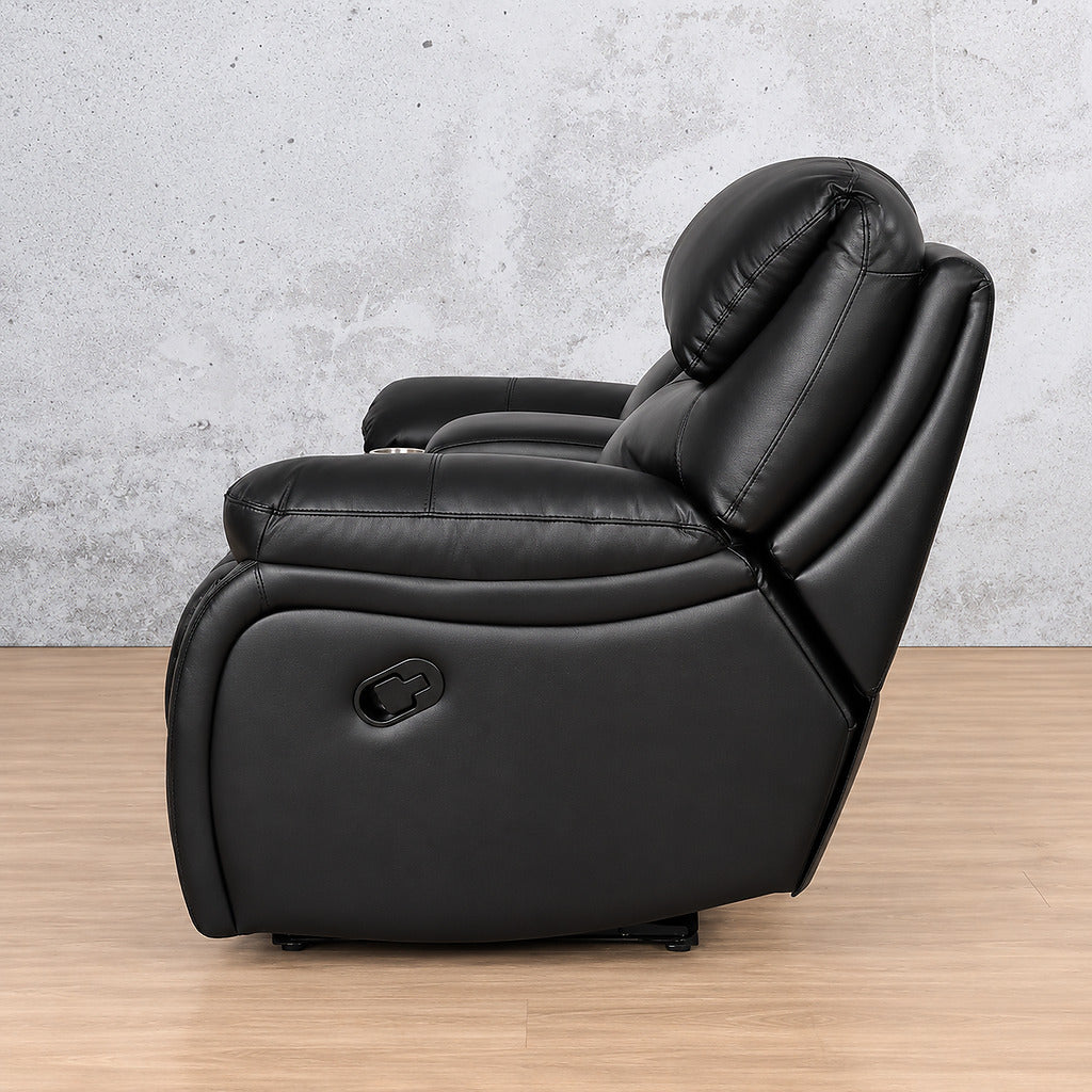 Delta 2 Seater Home Theatre Leather Recliner - Leather Recliner - Luxe Black