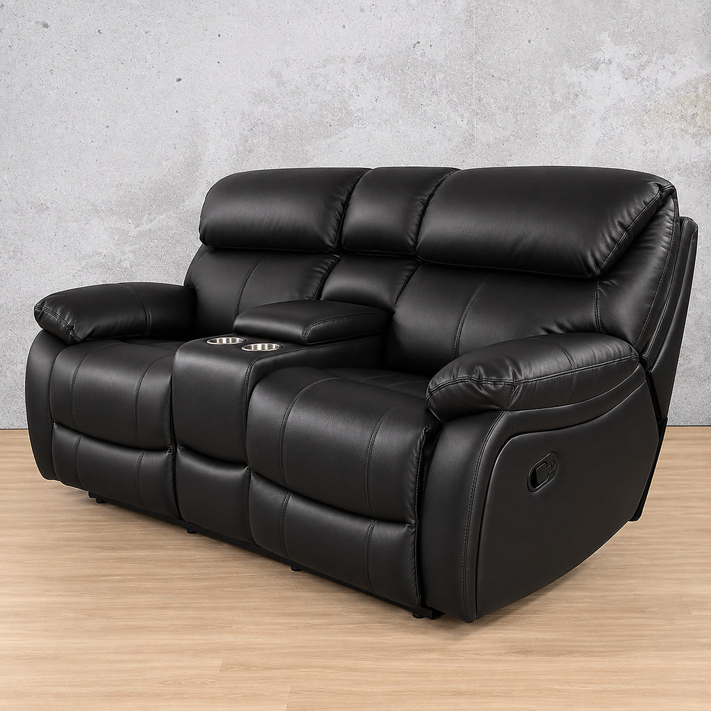 Delta 2 Seater Home Theatre Leather Recliner - Leather Recliner - Luxe Black