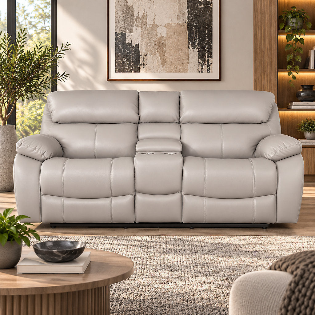 Delta 2 Seater Home Theatre Leather Recliner - Luxe Grey - Leather Recliner