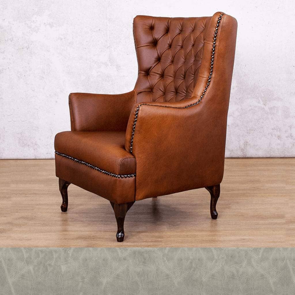 Diesel Grey Sample of the Salina Leather Armchair with Wingback Detail | Occasional Chair Leather Gallery | Occasional Chairs For Sale