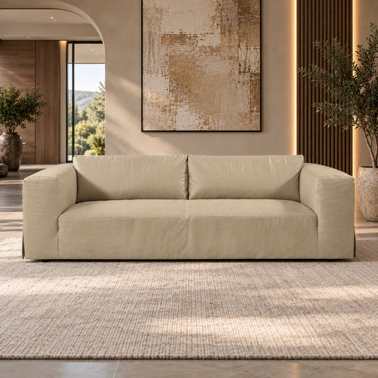 Stattera Ellis 2 Seater Leather Couch in Deep Russet, featuring rich cowhide leather upholstery, broad seating and a low-profile contemporary design.
