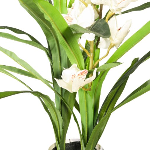 Faux Cymbidium Orchid Plant White - 105cm Decor Leather Gallery 