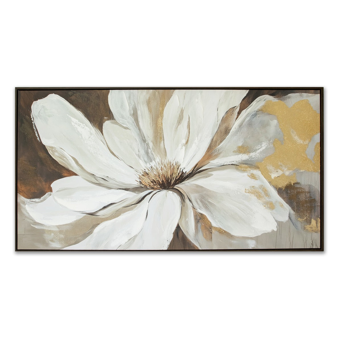 Framed Fiore D’Oro floral wall art with textured petals and subtle gold highlights, ideal for bedroom wall art and stylish wall decor.