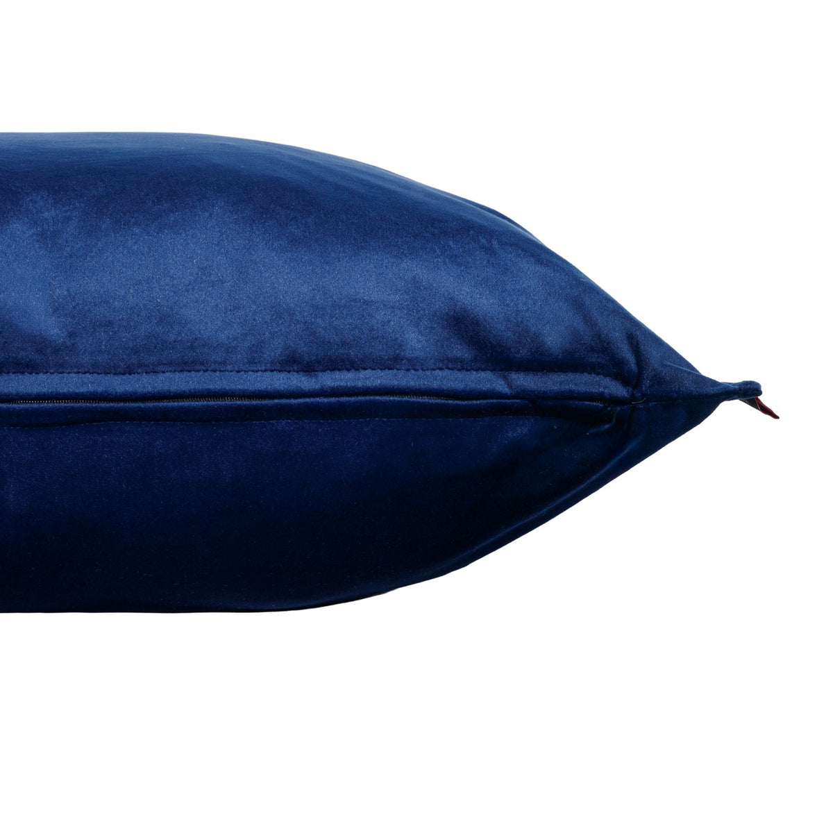 Close-up of the Leather Gallery Fluxx Navy Blue Cushion 59cm x 59cm, showing soft velvet texture and the zippered edge.