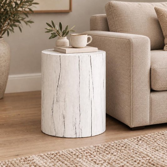 Faux Whitewash Tree Trunk Side Table