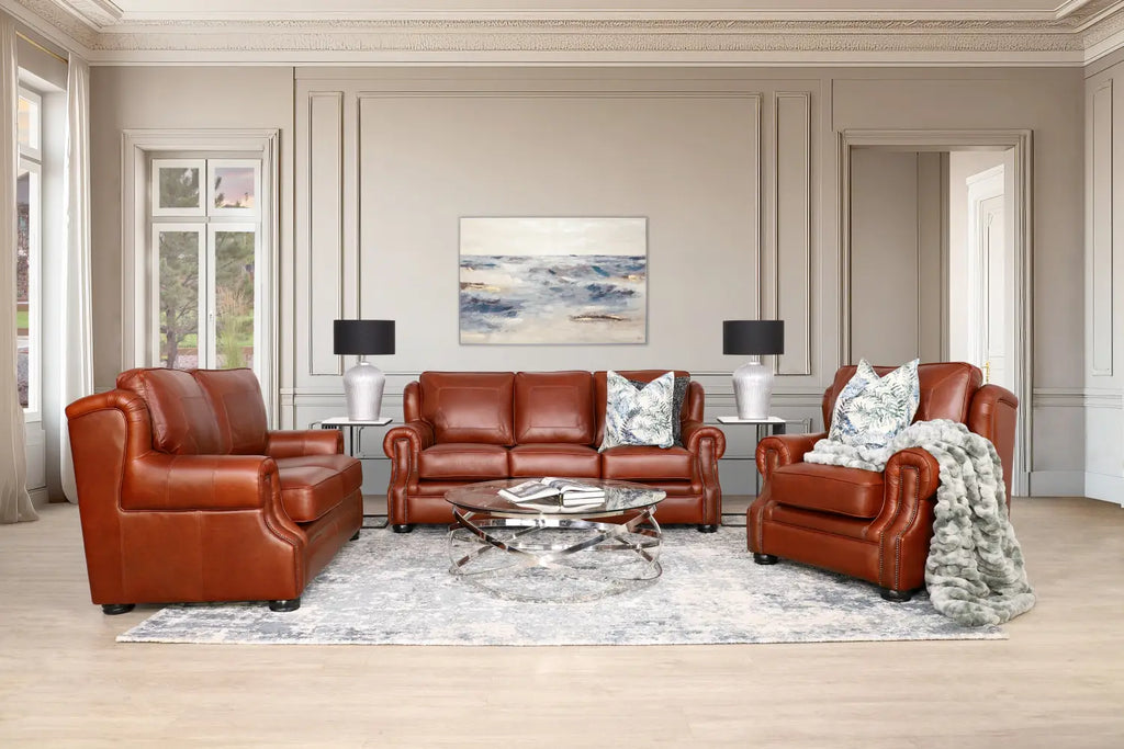 Leather Gallery cosy Faux Siberian Fur Graphite Steel Throw atop the 1-seater Highpoint Leather Sofa. 