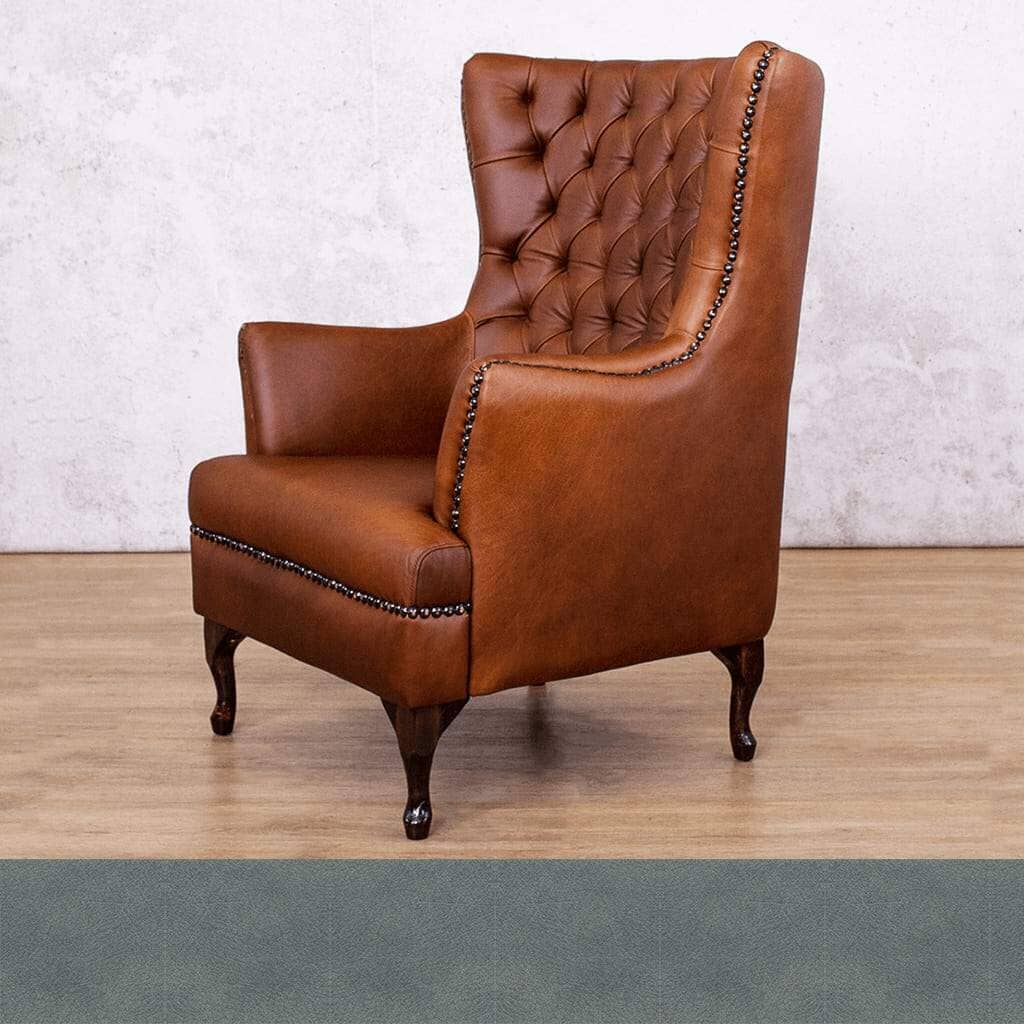 Flux Blue Sample of the Salina Leather Armchair with Wingback Detail | Occasional Chair Leather Gallery | Occasional Chairs For Sale